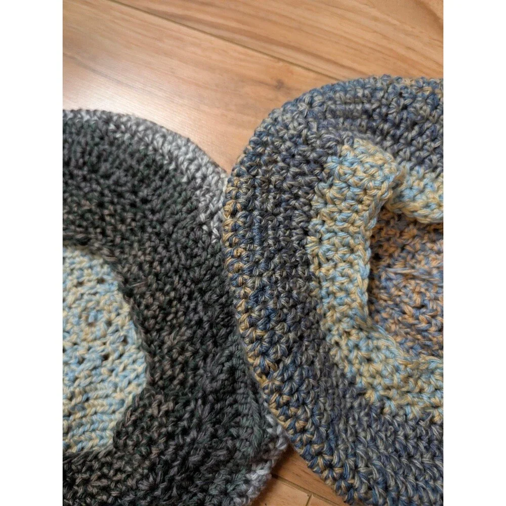 Bundle of 2 Handmade Crochet Beret Hats - French Artist Slouchy Tams - Blue